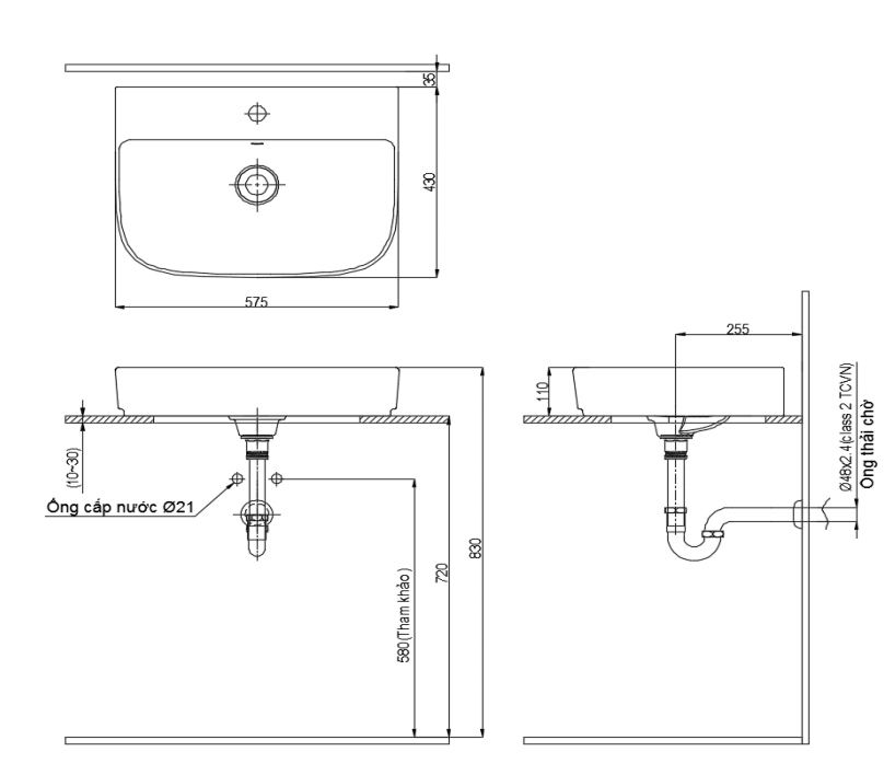 Bản vẽ kỹ thuật chậu rửa đặt bàn Inax AL-632V