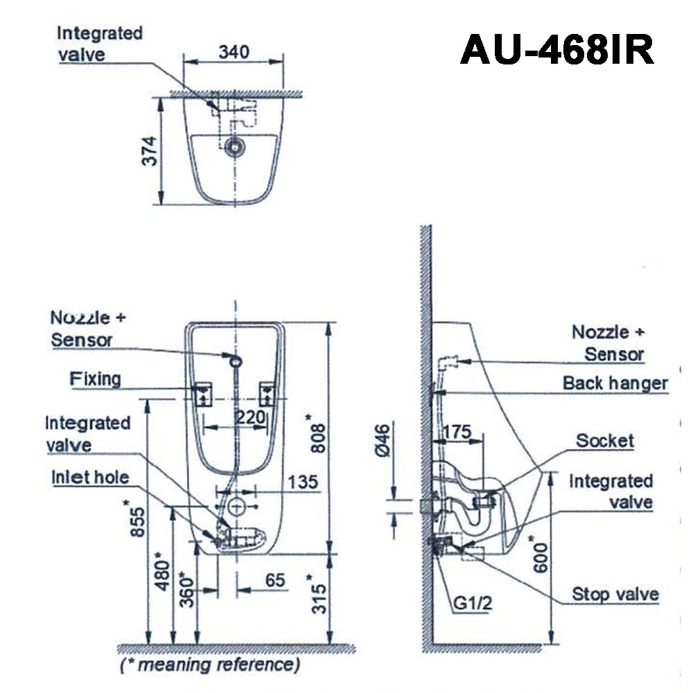 Bản vẽ bồn tiểu nam cảm ứng Inax AU-468IR