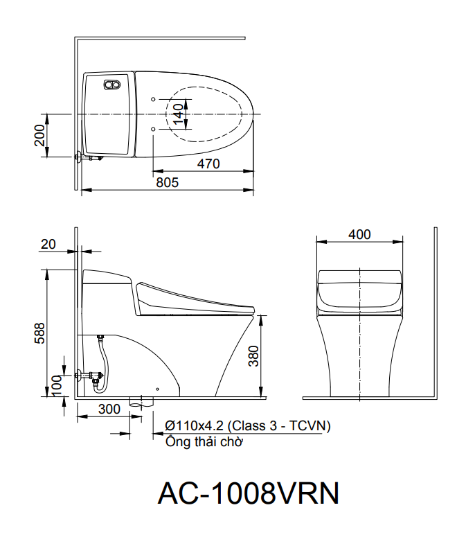 bản vẽ kỹ thuật Bồn cầu một khối inax AC-1008VRN