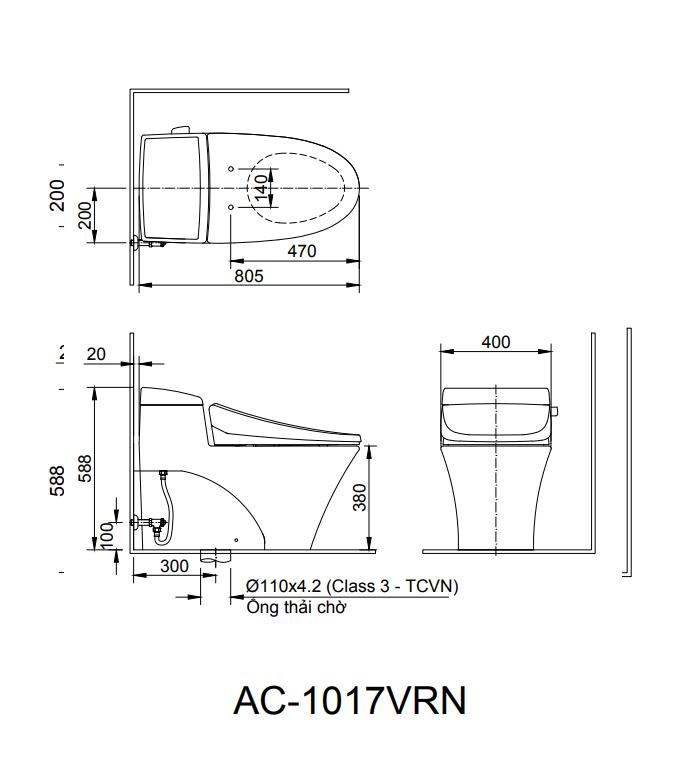 bản vẽ kỹ thuật Bồn cầu một khối inax AC-1017VRN