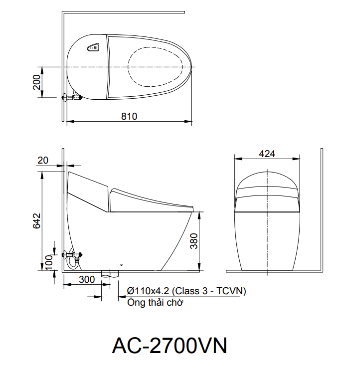 bản vẽ kỹ thuật Bồn cầu một khối inax AC-2700VN
