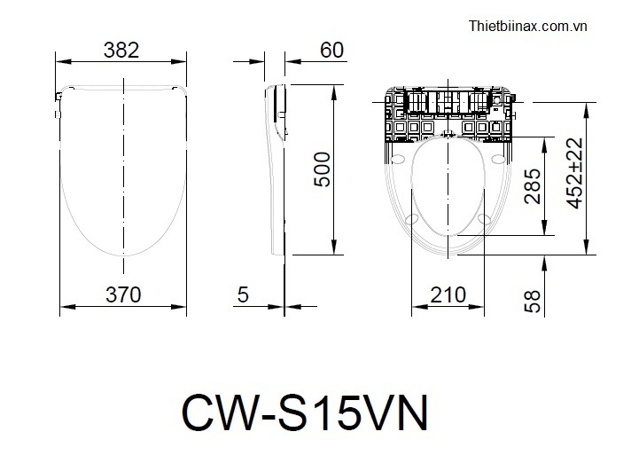 bản vẽ kỹ thuật Nắp bồn cầu inax cảm ứng CW-S15VN