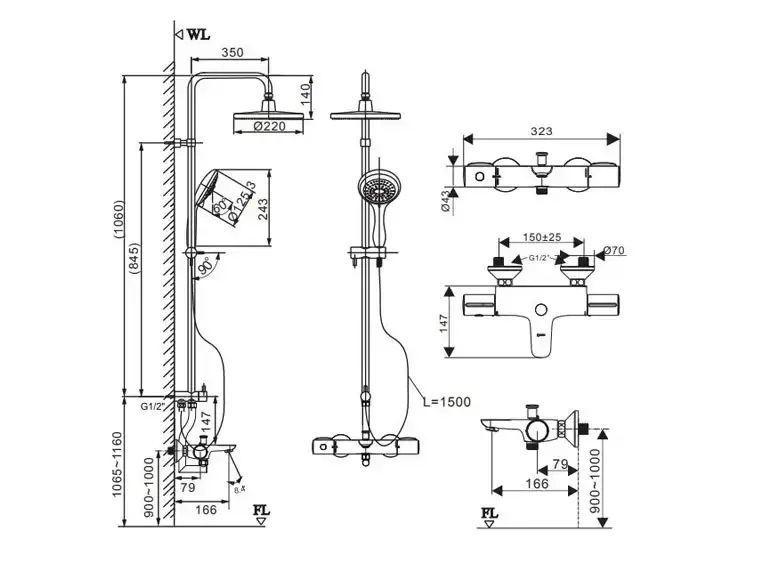 Bản vẽ sen cây nhiệt độ Inax BFV-3415T