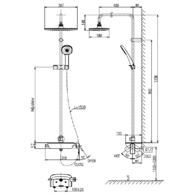 Bản vẽ sen cây Inax BFV-615S-8C nóng lạnh