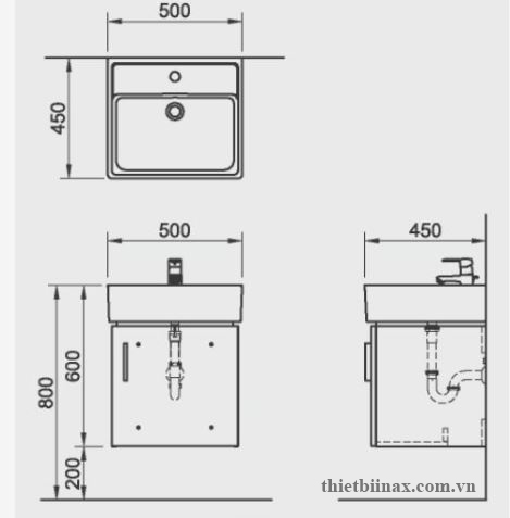 Bản vẽ kỹ thuật Tủ chậu Inax CB0504-4IF-B