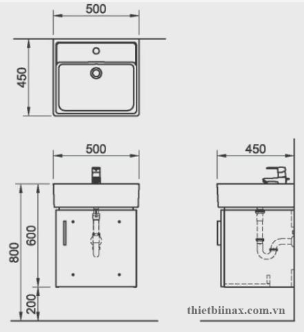 Bản vẽ kỹ thuật Tủ chậu Inax CB0504-5QF-B