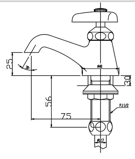 Bản vẽ vòi chậu 1 lỗ Inax LF-1P nước lạnh