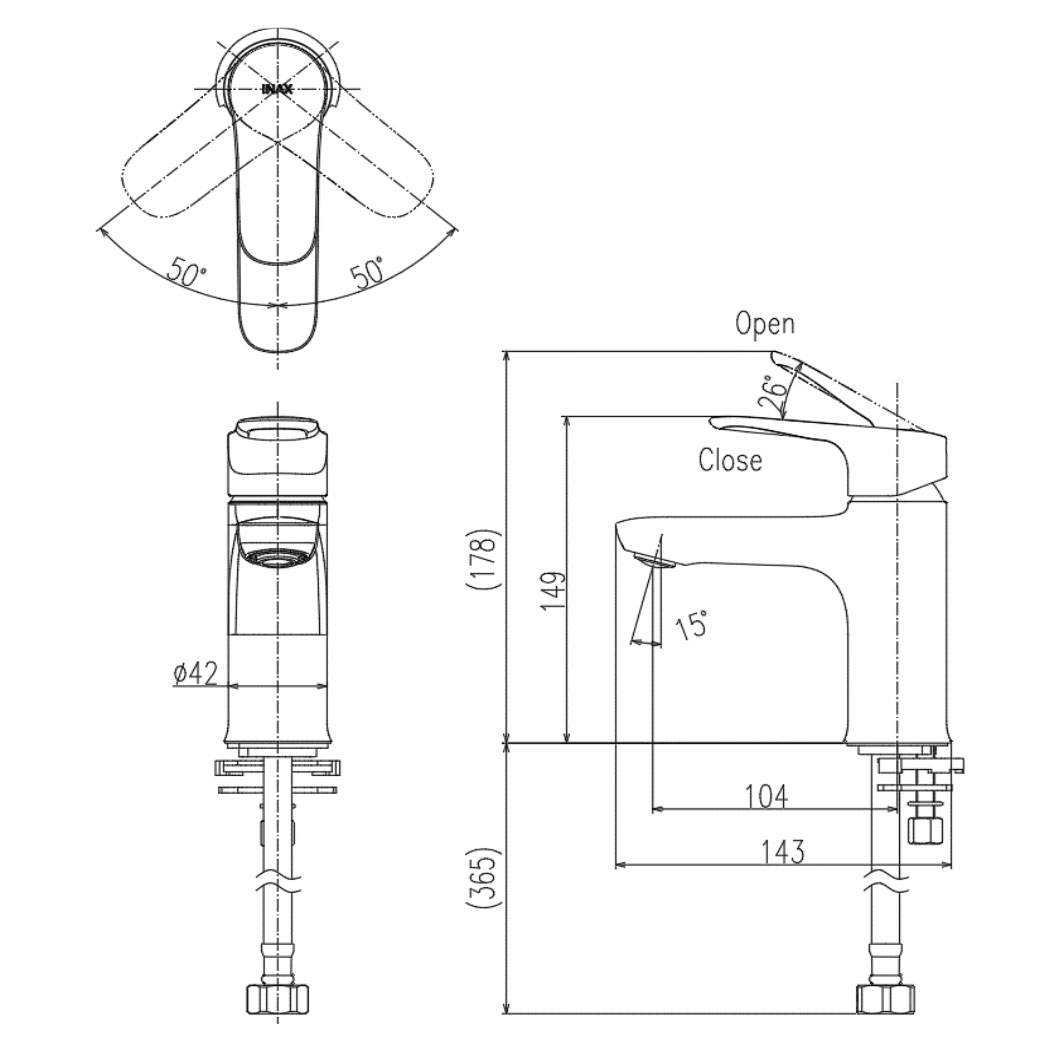 Bản vẽ vòi chậu 1 lỗ Inax LFV-22S nước lạnh