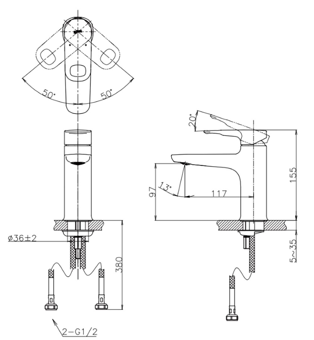 Bản vẽ vòi chậu 1 lỗ cao Inax LFV-652SH