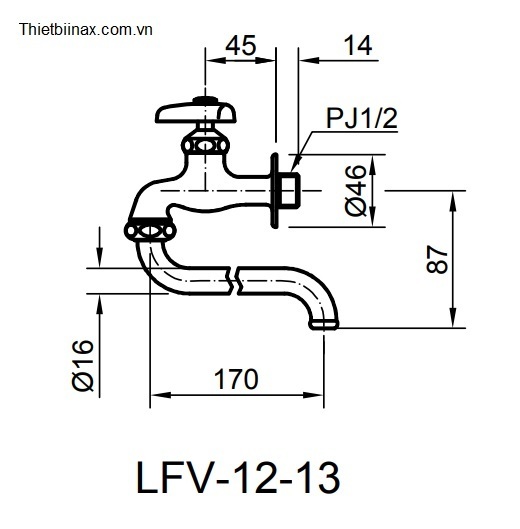 Bản vẽ kỹ thuật Vòi chậu nước lạnh Inax LF-12-13
