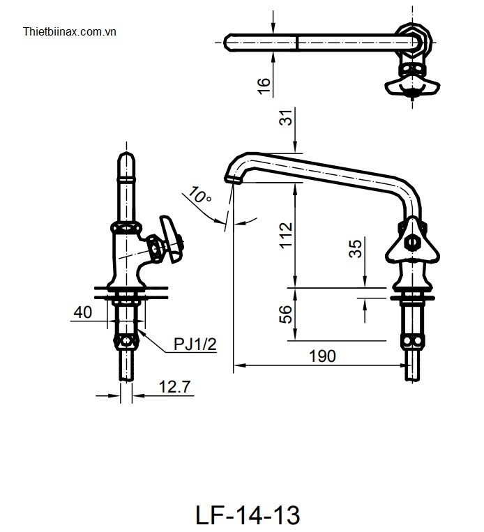 Bản vẽ kỹ thuật vòi chậu nước lạnh Inax LF-14-13