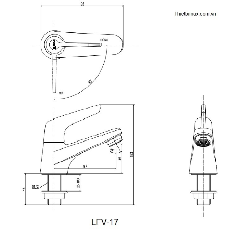 Bản vẽ kỹ thuật Vòi chậu nước lạnh inax LFV-17