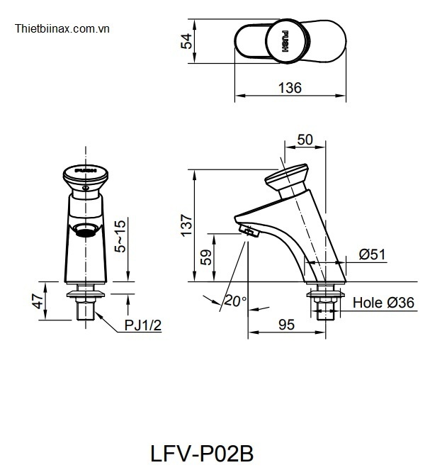 Bản vẽ kỹ thuật Vòi chậu nước lạnh inax LFV-P02B