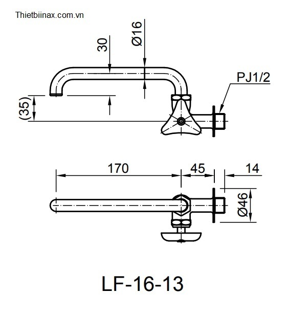 Bản vẽ kỹ thuật Vòi xả lạnh gắn tường INAX LF-16-13