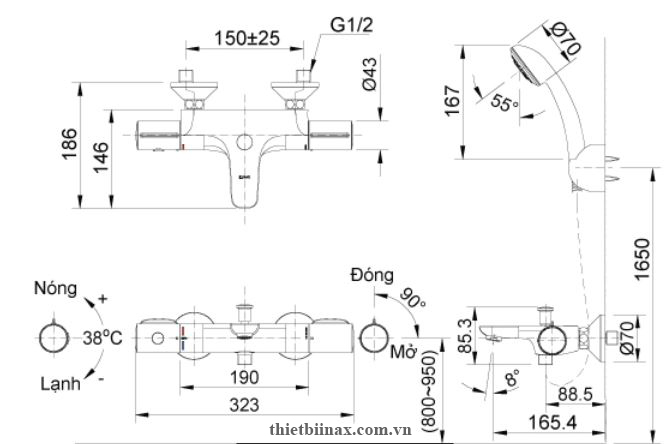 Bản vẽ kỹ thuật Sen tắm nhiệt độ Inax BFV-3413T-7C