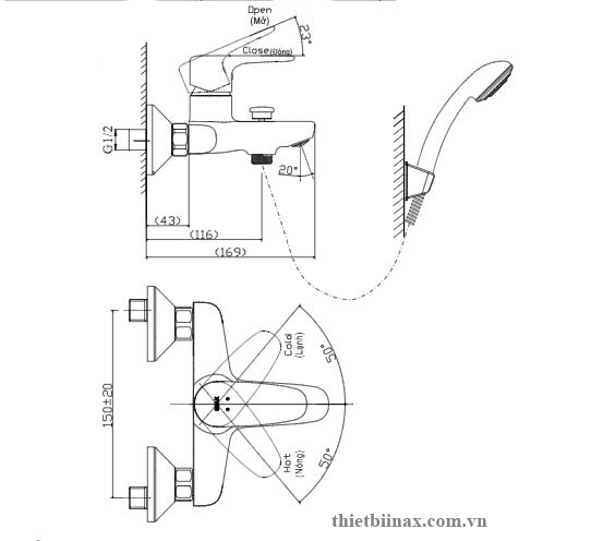 Bản vẽ Sen tắm nóng lạnh Inax BFV-1113S-4C