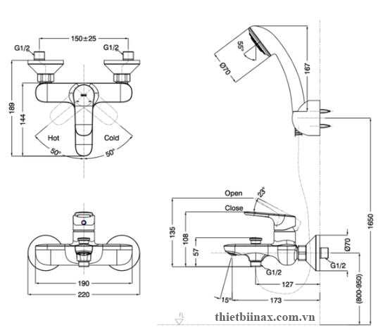Bản vẽ kỹ thuật Sen tắm nóng lạnh Inax BFV-1403S-8C