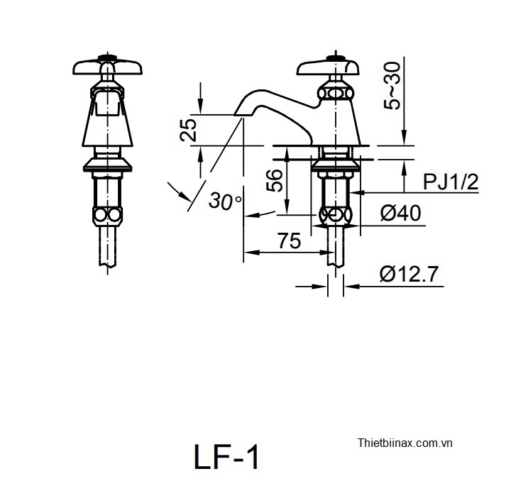bản vẽ kỹ thuật Vòi chậu nước lạnh inax LF-1