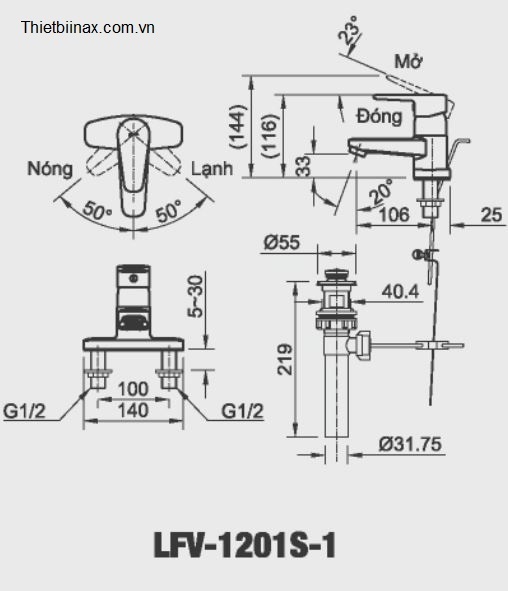 bản vẽ kỹ thuật Vòi chậu Lavabo nóng lạnh Inax LFV-1201S-1