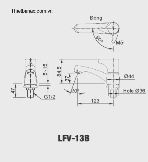Bản vẽ kỹ thuật Vòi chậu nước lạnh inax LFV-13B