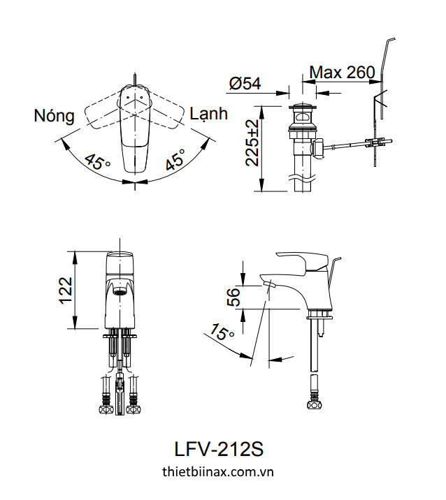 bản vẽ kỹ thuật Vòi chậu lavabo nóng lạnh inax LFV-212S