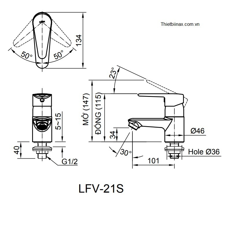 Bản vẽ kỹ thuật Vòi chậu nước lạnh inax LFV-21S