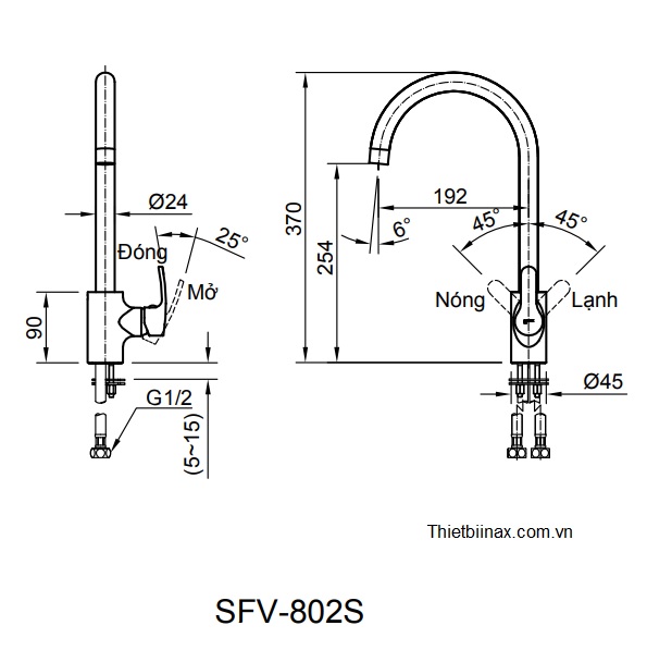 Bản vẽ Vòi rửa bát nóng lạnh Inax SFV-802S
