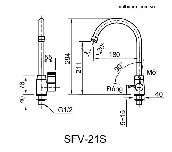 bản vẽ kỹ thuật Vòi rửa bát nước lạnh inax SFV-21