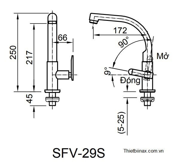 bản vẽ Vòi rửa bát nước lạnh Inax SFV-29