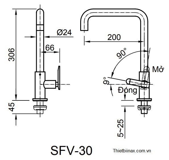 bản vẽ Vòi rửa bát nước lạnh inax SFV-30