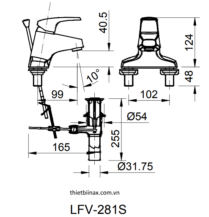 bản vẽ kỹ thuật Vòi chậu lavabo nóng lạnh inax LFV-281S