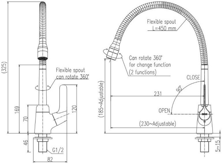 Bản vẽ vòi bếp nước lạnh Inax SFV-18