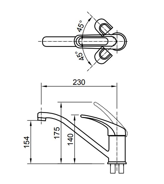 Bản vẽ vòi bếp nóng lạnh Inax SFV-212S