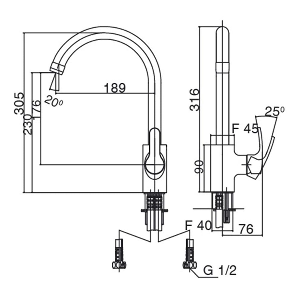 Bản vẽ vòi bếp nóng lạnh Inax SFV-800S